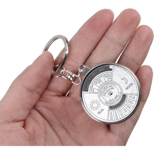 1Pcs Practical 50 Years Perpetual Calendar Keyring Keychain Silver Zinc Alloy Key Chain Ring Keyfob Outdoor Hand Tools