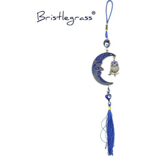 BRISTLEGRASS Turkish Blue Evil Eye Moon Owl Amulets Lucky Charms Tassel Wall Hanging Pendants Pendulum Blessing Protection Decor
