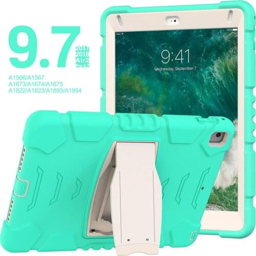 Case For iPad 9.7 2017 2018 /Pro 9.7 /Air 2 Shockproof Silicon PC Adjustable kickstand Tablet Protective Cover funda+film+pen