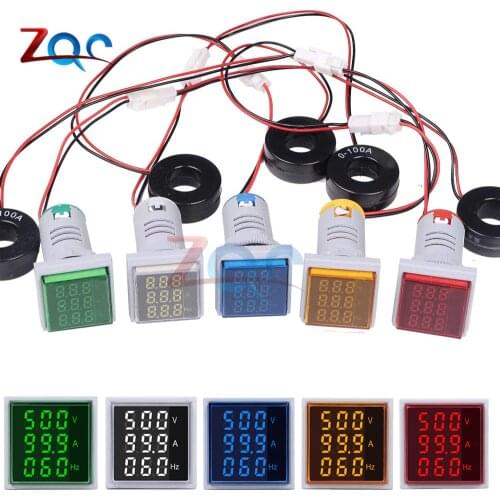 Square LED Digital Voltmeter Ammeter HZ Hertz Meter Signal Lights Voltage Current Frequency Combo Meter Volt Indicator Tester