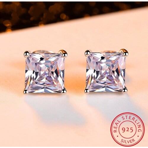 Ten colour 925 Sterling Silver Created 6MM Princess-cut Simulated Diamond Anniversary Wedding Earrings Fine Jewelry Gift