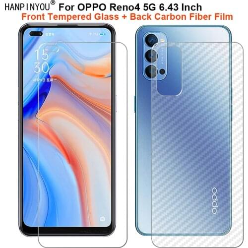 For OPPO Reno4 Reno 4 5G 6.43" 1 Set = Soft Back Carbon Fiber Film + Ultra Thin Premium Tempered Glass Front Screen Protector