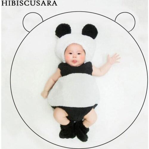 Newborn Baby Photography Props Baby Boys Fotografia Cute Panda Jump suit+Hat+Socks Set Costume Studio props 0-6 Months
