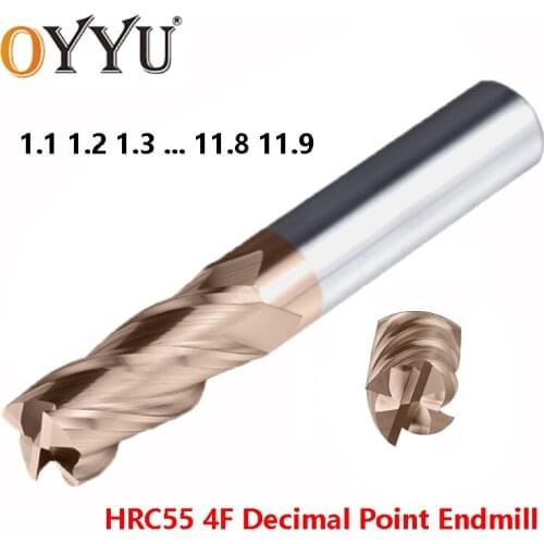OYYU 1pcs Solid Carbide Decimal Point Endmills HRC55 4 Flute Tungsten Steel Alloy Milling Cutter 1.1 1.5 2 2.5 3 3.5mm End Mill