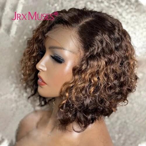Short Curly Human Hair Wigs With Baby Hair Pre Plucked T Part Lace Brazilian Remy 8"Inch Human Hair Side Part For Black Women