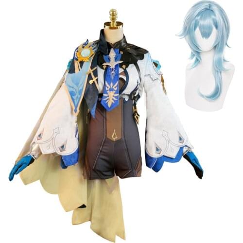 Genshin Impact Eula Cosplay Costume Carnival Halloween Outfit Women Jumpsuit Wigs Role Play Clothing Full Set Shoes