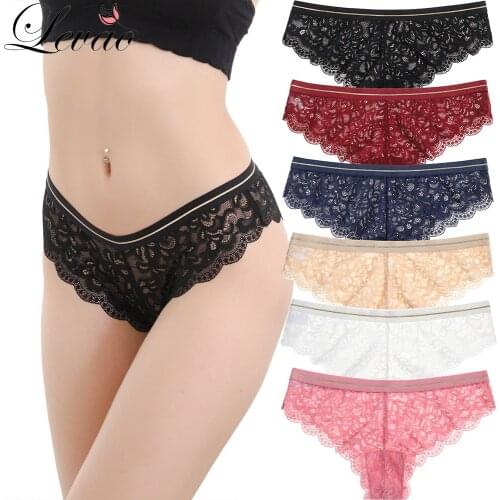 LEVAO Women Sexy Delicate Lace Panties Breathable Seamless Briefs Underwear Ladies Transparent Underpants Lingerie Intimates