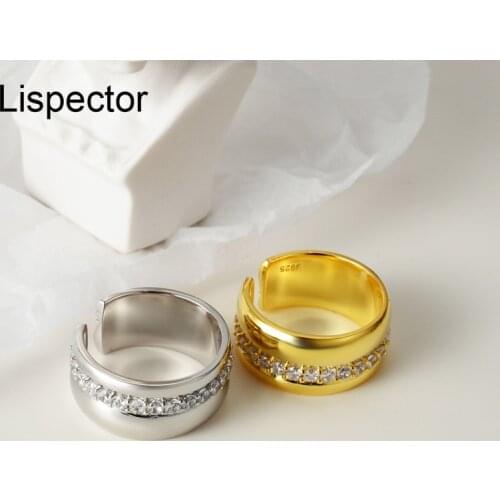 Lispector 925 Sterling Sliver Korean Simple Shiny Zircon Rings for Women Minimalist Wide Open Ring Party Casual Female Jewelry
