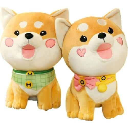 Cute Round shiba inu Dog Doll toy Stuffed Animals Cartoon Japan Anime Dog Toy with Scarf Pink Cheek Dog toys for Baby Kids