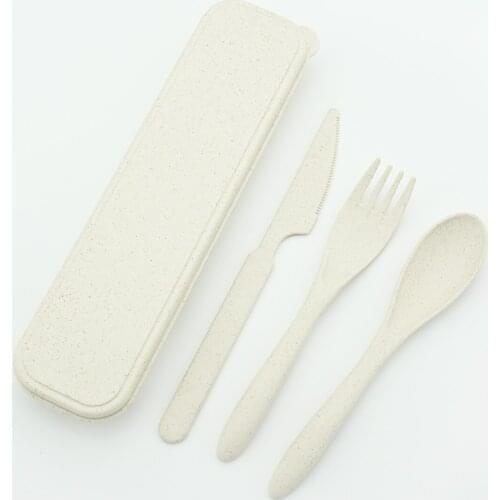 Wheat Straw Knife Fork Spoon Reusable Travel Cutlery Portable Cutlery Box Japan Style Student Dinnerware Sets Kitchen Tableware