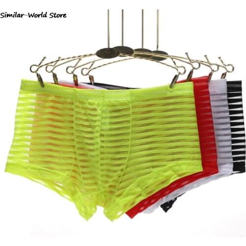 2021 Men Boxer Mens Underwear Boxers Hot Sexy Stripe Mens Mesh Transparent Boxer Low Waist Ultra-thin Ice Silk Sexy Breathable