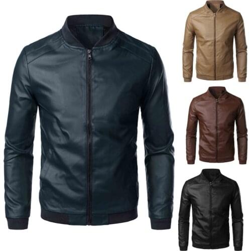 Men Leather Jackets Stand Collar Jackets and Coats 2021 New Simple Mens Leather Jacket Simple Style Faux Leather Jacket Men 4XL