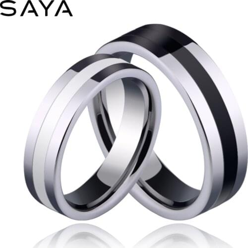 Men Tungsten Rings, High Polished Inlay White/Black Wedding Rings for Lover, Customized