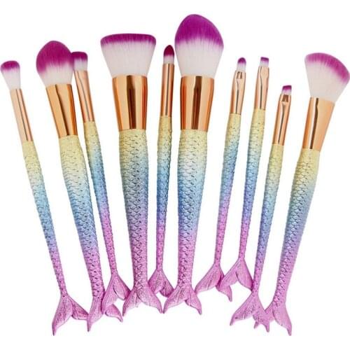 6/17pcs Mermaid Makeup Brushes Set Eyeshadow Eyeliner Blush Blending Contour Foundation Cosmetic Beauty Make Up Brush Tools Kit