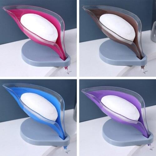 2021 Leaf Soap Holder Bathroom Shower Soap Dish Wall Shelf Plastic Bath Tray Shower Plates Soap Storage Box with Drain Wholesale