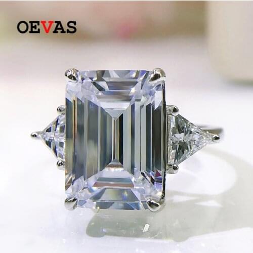 OEVAS 100% 925 Sterling Silver 10*14mm Square High Carbon Diamond Rings For Women Sparkling Wedding Party Fine Jewelry Wholesale