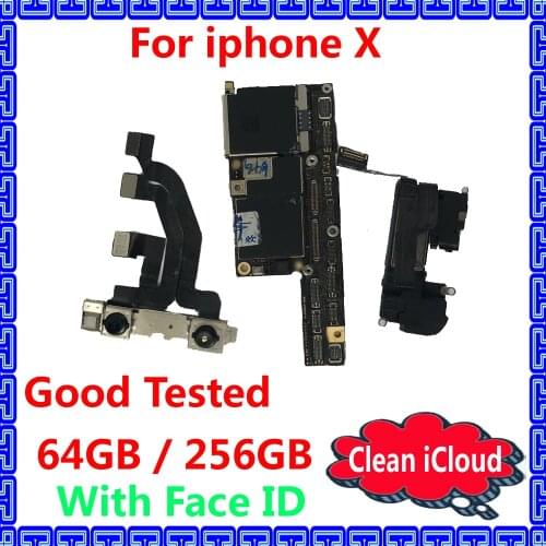 Original IOS system motherboard for iphone X Full unlocked mainboard with / without Face ID Clean iCloud logic board with Chips
