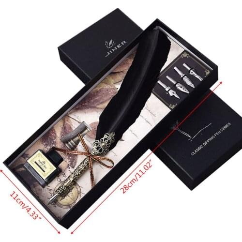 Vintage Handmade Feather Quill Dip Fountain Pen with Ink Nibs English Calligraphy Writing Stationery Wedding Gift 19QA