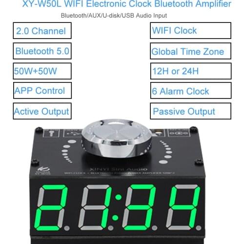 HIFI 2.0 50W*2 Stereo Bluetooth-Compatible Digital Power Amplifier Board with WIFI Timing Clock Module APP Control