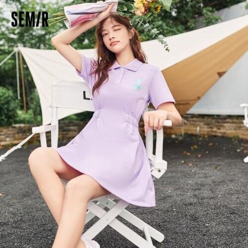 SEMIR Dress Women Summer Polo Collar 2021 Summer New College Style Small Fresh Flowers Waist A-Line Dress Woman