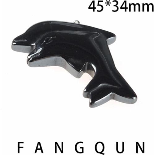 Natural stone Hematite Two Dolphins Pendant 45*34mm Bead Zinc Alloy Charm Jewelry DIY Necklace making accessories For Women Men