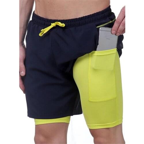 Summer Mens 2 In 1 Shorts Casual Fashion Fitness Short Pants Pure Color Back Zipper Pocket Sweatpants Running Training Clothing