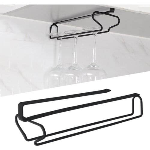 Wine Glass Rack Under Cabinet Punch-free Hanging Champagne Wine Glass Storage Rack Iron Hanging Shelf Organizer For Home Kitchen