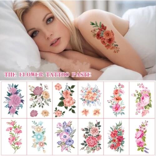 12 Sheets Colorful Flower Temporary Tattoo Stickers for Women Men Arm Body Art Waterproof Fake Tattos Arm Body Wrist Tatoos