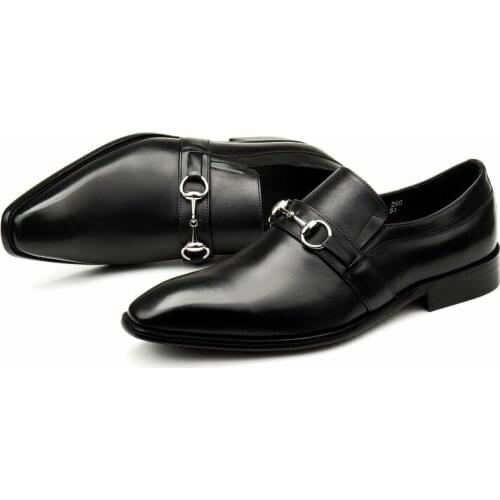 Large Size EUR45 Black Summer Mens Casual Business Shoes Genuine Leather Wedding Dress Shoes With Buckle