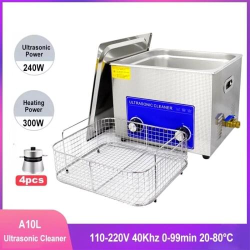 10L 240W Ultrasonic Cleaning Machine With Timer Heater Stainless Steel Baskets For Jewelry Glasses Tooth False PCB Dental