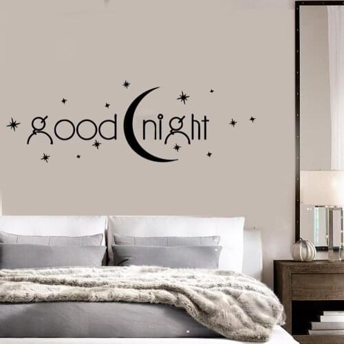 Goodnight Vinyl Wall Stickers Decor Bedroom Quote Romance Moon Stars Wall Sticker Removable Wall Tattoo Design Mural SA187