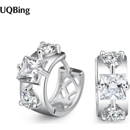 Geometric Top Grade CZ Zircon Women 925 Sterling Silver Round Clip Earrings Jewelry Gifts