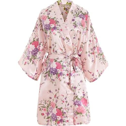 Women Floral Satin Robe Bridal Dressing Gown Wedding Bride Bridesmaid Silk Kimono Robes Bathrobe Sleepwear for women
