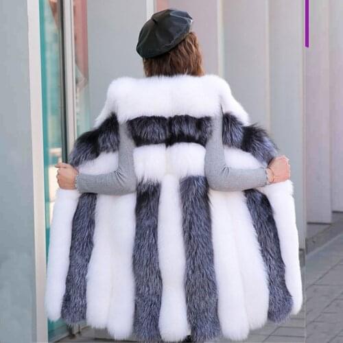 Faux Sliver Fox Fur Vest Women Winter Fashion Medium Long Artifical Fox Fur Vests Woman Warm Fake Fox Fur Coats Female Ladies
