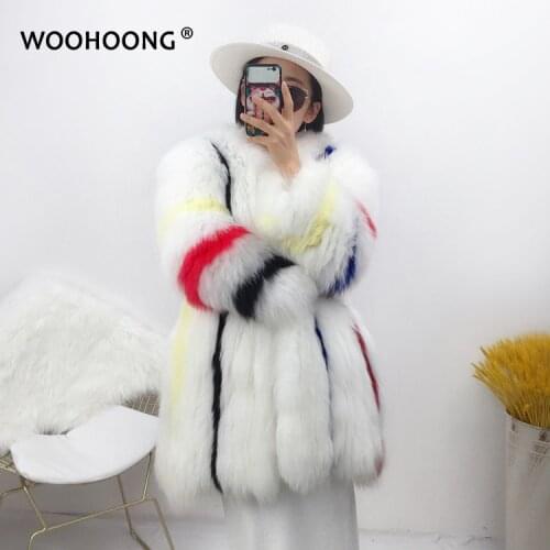 Winter New Women real fox coat Natural fox Fur lady striped white fox fur coat Knitted parka patchwork fashion korean