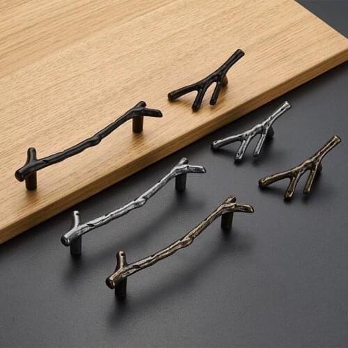 1 PCS Zinc Alloy Black silver Bronze Twig Branch Decorative Cabinet Wardrobe Furniture Door Drawer Knobs Pulls Handles Hardware