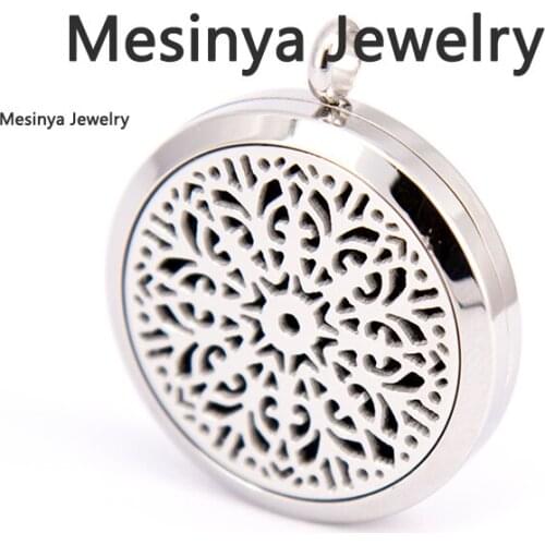 10pcs 30mm Mesinya Abstract Flowers Aromatherapy / Essential Oils Surgical S.Steel Perfume Diffuser Locket Necklace