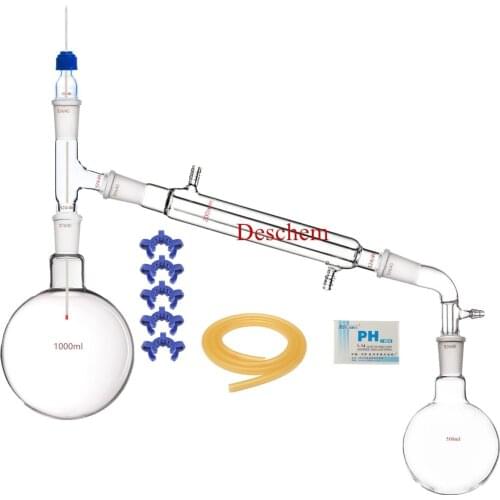 1000ml,24/40,Glass Distillation Apparatus,New Lab Vacuum Distill Glassware Kit