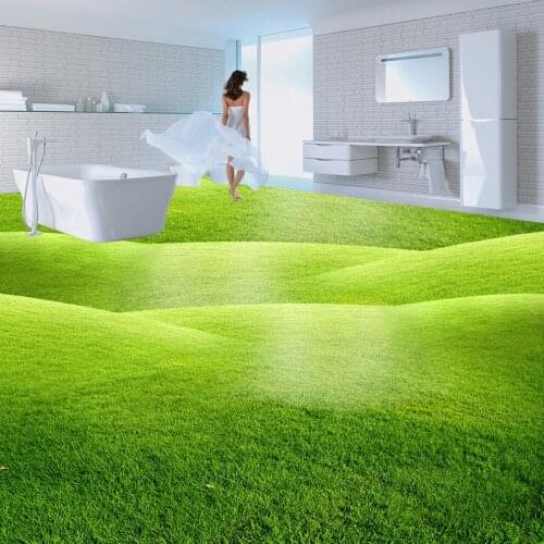 3D Floor Wallpaper Custom HD Photo Wallpaper Green Meadow Bathroom Living Room Floor Self-adhesive PVC Waterproof Wallpaper