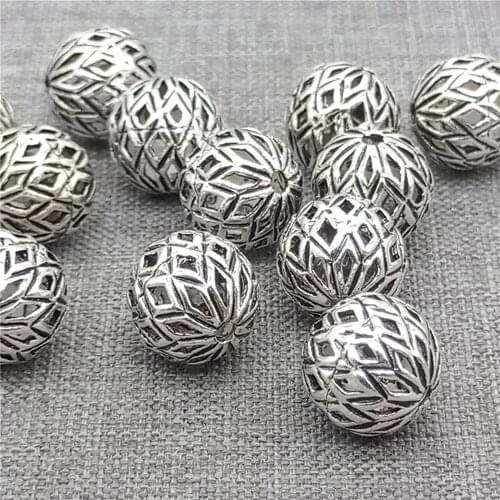 4pcs of 925 Sterling Silver Hollow Checkered Round Beads for Bracelet Necklace