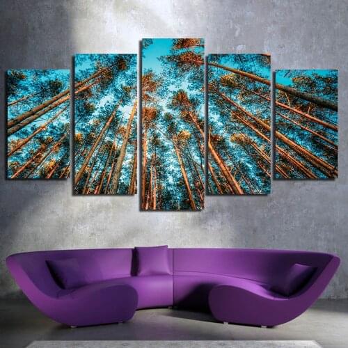 HD Printed 5 Piece Canvas Art Giant Trees Forest Canvas Painting Wall Pictures for Living Room Modern(No Frame)