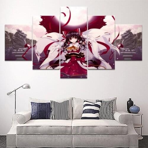 5 Pieces Touhou Reimu Hakurei Hd Prints Pictures Framed Wall Art Modular Anime Poster Painting Canvas For Living Room Home Decor