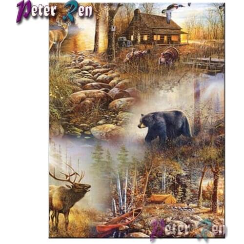 DIY diamond painting Landscape house deer bear Square/round diamond embroidery Mosaic Cross stitch Rhinestone home decoration