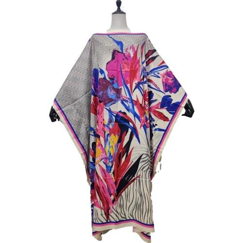 Kuwait Traditional Printed Silk Kaftan Maxi Dresses الأوروبية الملابس Big flower pattern Loose Summer African Muslim Dresses