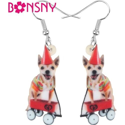 Bonsny Acrylic Christmas Chihuahua Dog Earrings Drop Dangle Animal Jewelry For Women Girls Teens Kid Decorations Gift Accessory