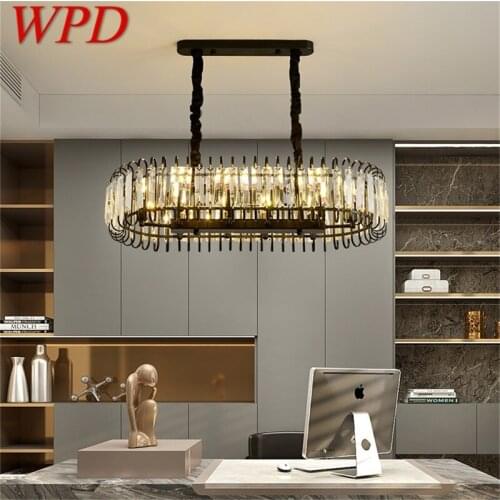 WPD Black Postmodern Rectangle Chandelier Fixtures Crystal Pendant Lamp Light Home LED for Decoration