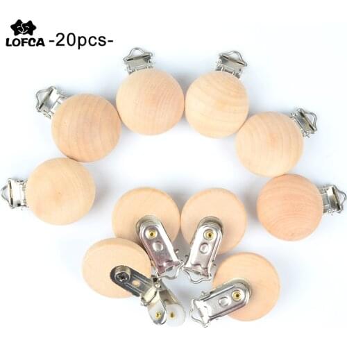 Wooden Clips Baby Pacifier Dummy Clip Holder 20pcs/lot Solid Color Natural Wood Baby Feeding Accessories Soother Clasp Metal