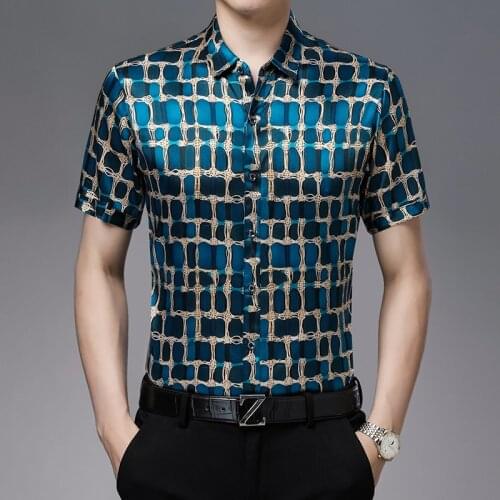 Gentlemen Social Printed Shirt For Mens Real Silk Dress Shirts Work Office Business Cacual Husband Vintage Elegant Mens Clothing