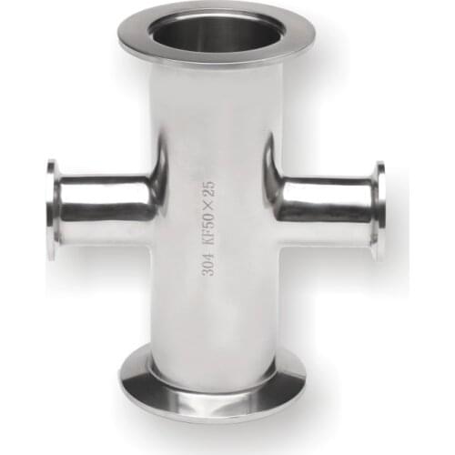 KF Vacuum Clamp 4 Way Connector Pipe Fitting Clamp Style Cross Stainless Steel 304