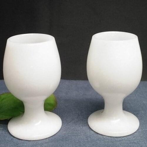 Chinese hand carved natural white jade goblet wine glass A couple